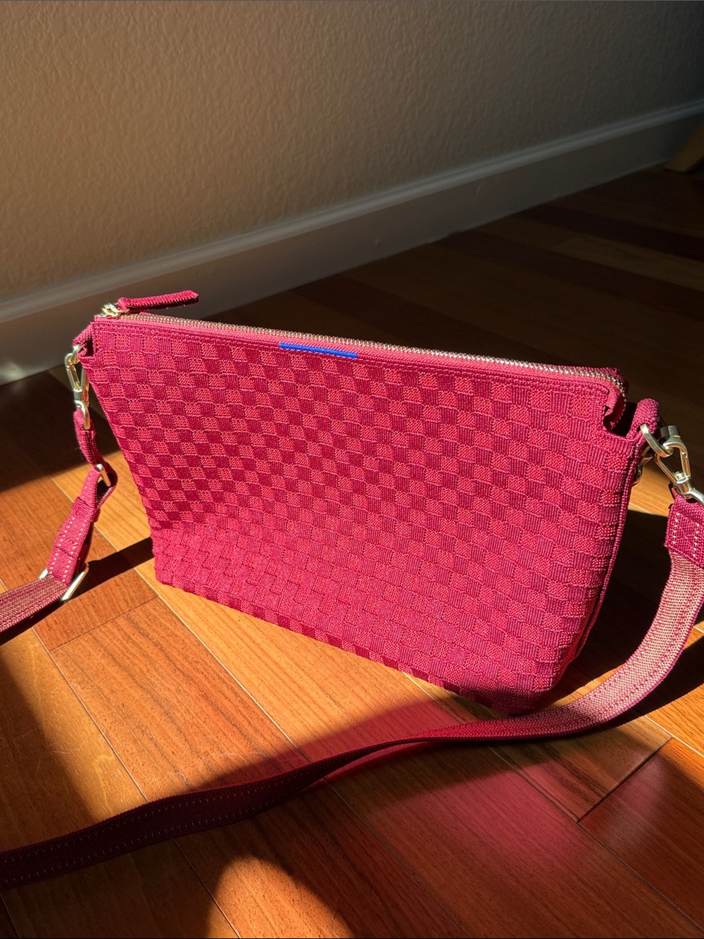 Rothy's Raspberry Checkerboard Crossbody with Detachable Strap